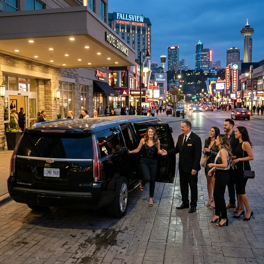 Professional chauffeur providing private bachelor and bachelorette party transportation from a Niagara Falls hotel
