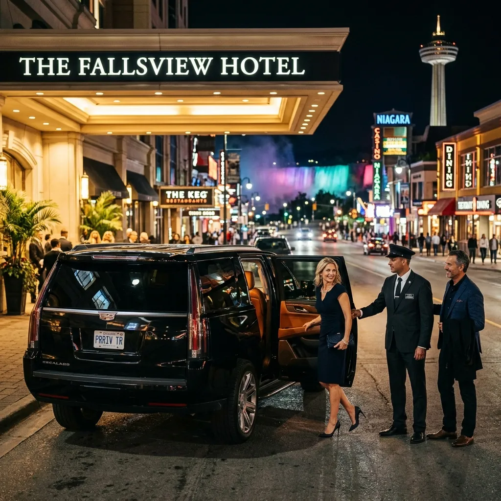 Professional chauffeur providing private evening transportation from a Niagara Falls hotel